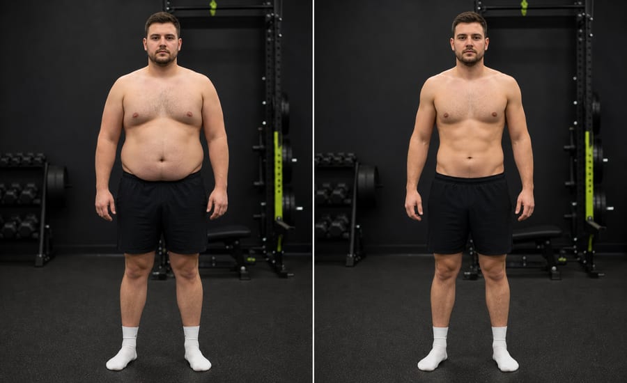 Michael photographed before and after his coached training programme